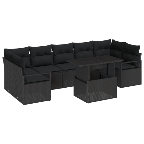 vidaXL 8-delige ligbedden set met kussens zwart poly rattan afbeelding2 - 1