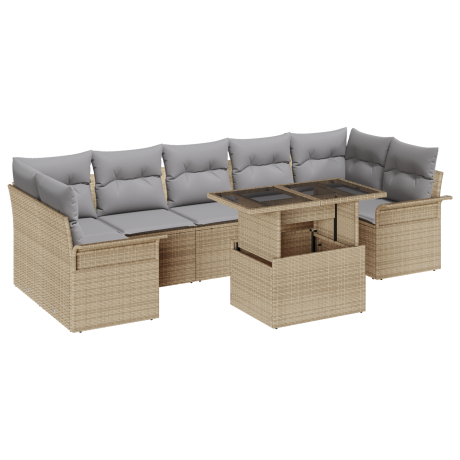 vidaXL 8-delige ligbedset met kussens in beige poly rattan afbeelding2 - 1
