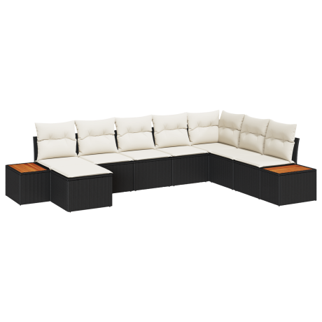 vidaXL 8-delige ligbedset met kussens zwart poly rattan acacia afbeelding2 - 1