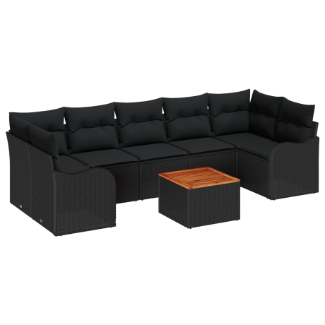 vidaXL 8-delige ligbedset met kussens zwart poly rattan acacia afbeelding2 - 1