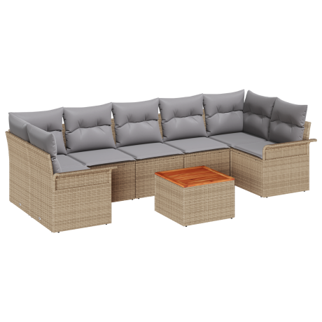 vidaXL 8-delige lounge set met kussens Beige Poly Rattan Acacia afbeelding2 - 1