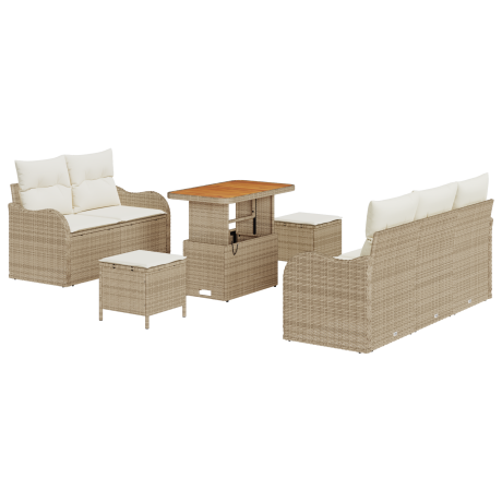 vidaXL 8-delige Tuin Sofa Set met Kussens Beige Poly Rattan Acacia afbeelding2 - 1
