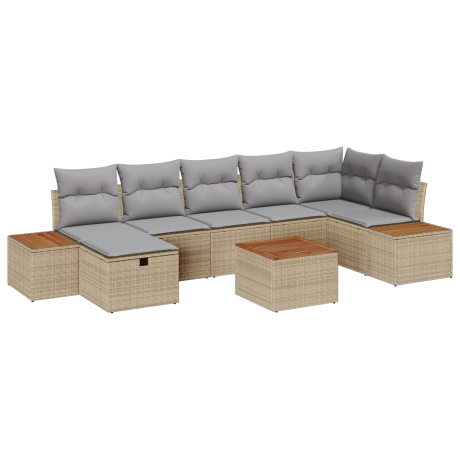 vidaXL 8-delige tuinbankset met kussens - Beige Poly Rattan afbeelding2 - 1