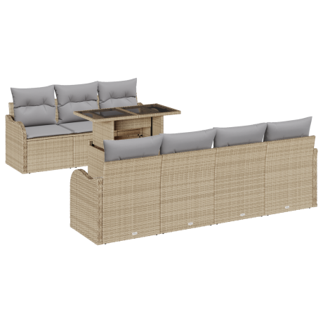 vidaXL Tuin Sofa Set met kussen met opslag 8 pcs Beige Poly Rattan afbeelding2 - 1