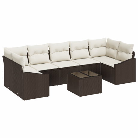 vidaXL Bankstel met kussen Bruin en Crème 55 x 55 x 37 cm poly rattan afbeelding2 - 1