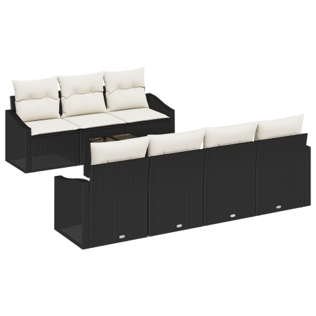vidaXL Bankstel met kussen met kussen 8 pcs Zwart en Crème poly rattan afbeelding2 - 1
