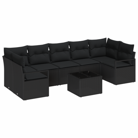 vidaXL Tuin Sofa Set met kussen 8 pcs Zwart Poly rattan, staal en glas afbeelding2 - 1