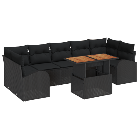 vidaXL 8-delige Tuinsalonset met Kussens Zwart Poly Riet afbeelding2 - 1