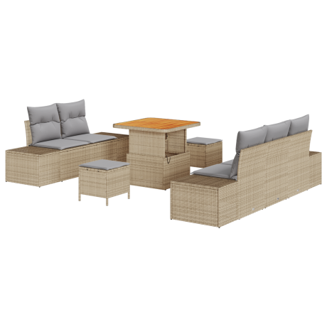vidaXL 8-delige tuinset met kussens beige poly rattan acacia afbeelding2 - 1