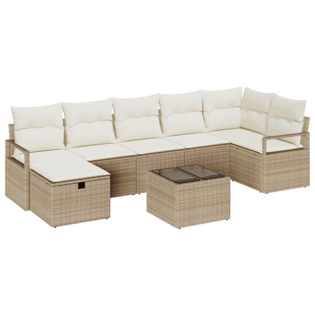vidaXL Bankstel met kussen met opslag 8 pcs Beige en Crème poly rattan afbeelding2 - 1