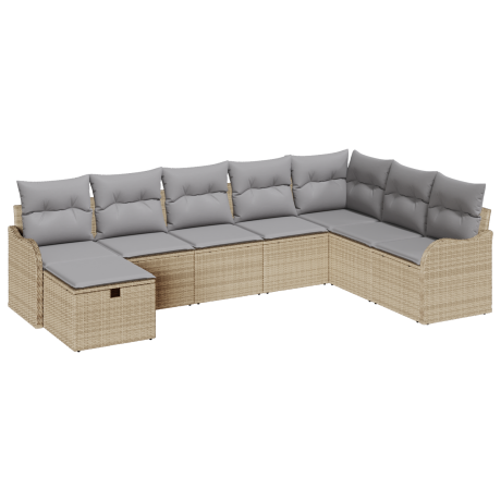 vidaXL 8-delige tuinset met kussens - beige poly rattan afbeelding2 - 1