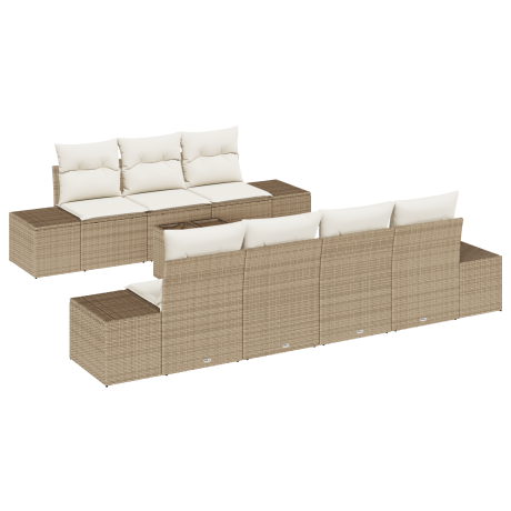 vidaXL 8-delige Tuinset met Kussens Beige Poly Rattan afbeelding2 - 1