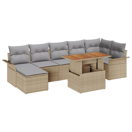 vidaXL 8-delige tuinset met kussens Beige Poly Rattan afbeelding2 - 1