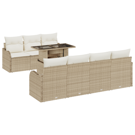 vidaXL 8-delige tuinset met kussens - Beige Poly Rattan afbeelding2 - 1