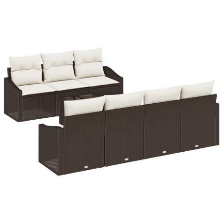 vidaXL Bankstel met kussen met kussen 8 pcs Bruin en Crème poly rattan afbeelding2 - 1