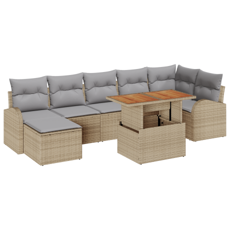 vidaXL 8-delige tuinset met kussens in beige poly rattan afbeelding2 - 1