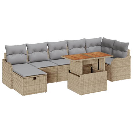 vidaXL 8-delige tuinset met kussens in beige poly rattan afbeelding2 - 1