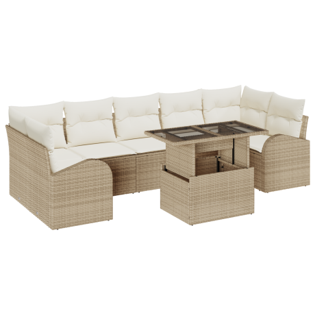 vidaXL Tuin Sofa Set met kussen met opslag 8 pcs Beige Poly Rattan afbeelding2 - 1
