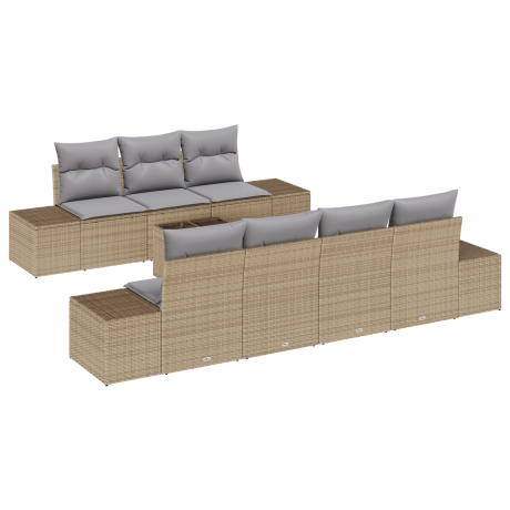 vidaXL 8-delige tuinset met kussens in beige poly rattan afbeelding2 - 1