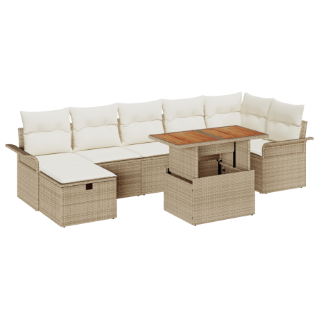 vidaXL 8-delige tuinset met kussens in beige poly rattan afbeelding2 - 1