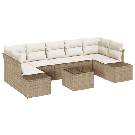 vidaXL 8-delige tuinset met kussens in beige poly rattan afbeelding2 - 1