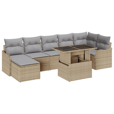 vidaXL Tuin Sofa Set met kussen 8 pcs Beige Poly riet afbeelding2 - 1