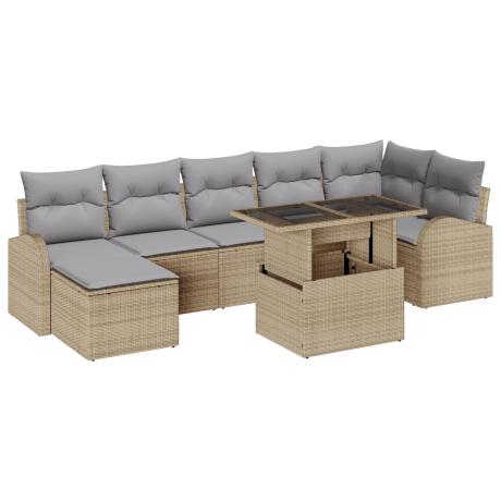 vidaXL 8-delige tuinset met kussens in beige poly rattan afbeelding2 - 1
