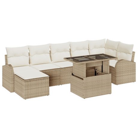 vidaXL Tuin Sofa Set met kussen met opslag 8 pcs Beige Poly riet afbeelding2 - 1
