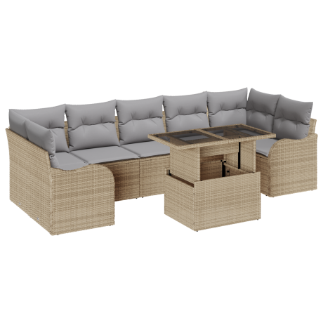 vidaXL Tuin Sofa Set met kussen met opslag 8 pcs Beige Poly Rattan afbeelding2 - 1