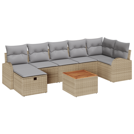 vidaXL 8-delige tuinset met kussens in Beige Poly Rattan afbeelding2 - 1