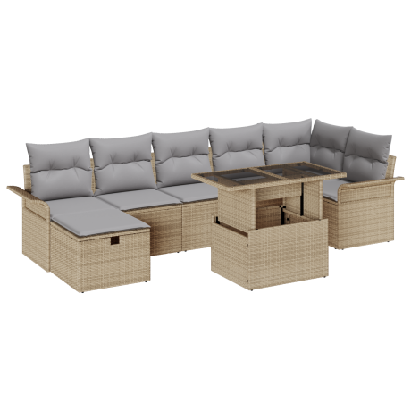 vidaXL 8-delige tuinset met kussens in beige poly rattan afbeelding2 - 1