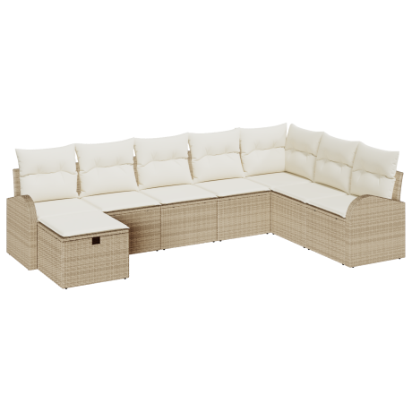 vidaXL Bankstel met kussen beige en crèmekleurig poly rattan afbeelding2 - 1