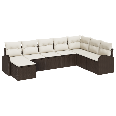 vidaXL Bankstel met kussen met opslag 8 pcs Bruin en wit poly rattan afbeelding2 - 1