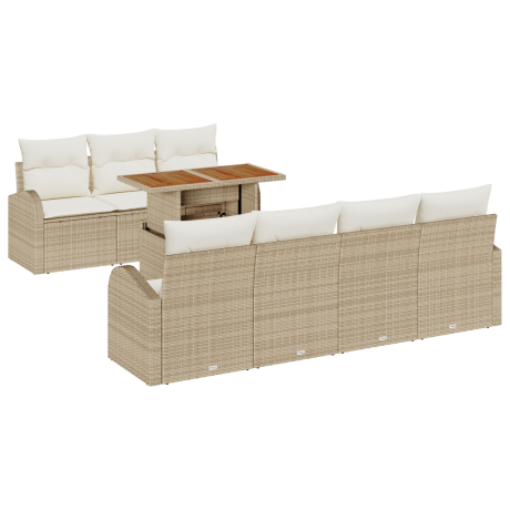 vidaXL 8-delige Tuinset met kussens poly rattan acaciahout beige afbeelding2 - 1