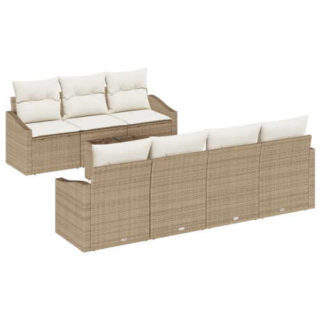 vidaXL Bankstel met kussen met opslag 8 pcs Beige en Crème poly rattan afbeelding2 - 1