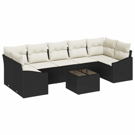 vidaXL Bankstel met kussen Zwart en Crème 55 x 55 x 37 cm poly rattan afbeelding2 - 1