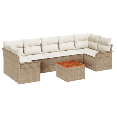 vidaXL 8-delige Tuinsofa Set met Kussens - Beige Poly Rattan Acacia afbeelding2 - 1