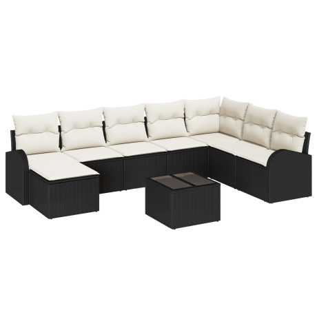 vidaXL Bankstel met kussen met opslag 9 pcs Zwart en Wit poly rattan afbeelding2 - 1