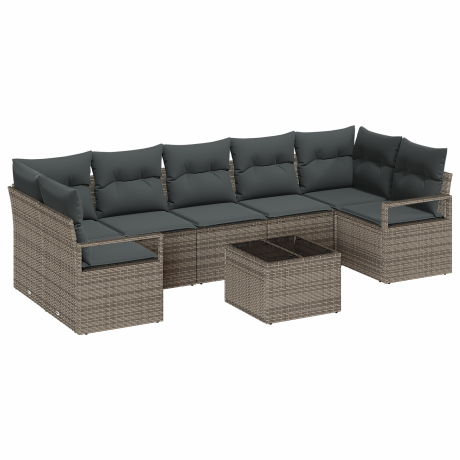 vidaXL Tuin Sofa Set met kussen 8 pcs Grijs Poly rattan, staal en glas afbeelding2 - 1