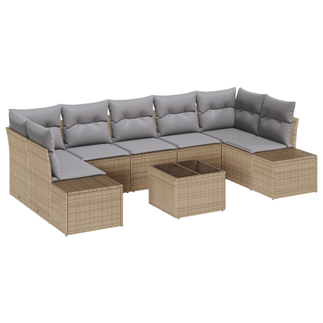 vidaXL 8-delige tuinsofa set met kussens in beige poly rattan afbeelding2 - 1