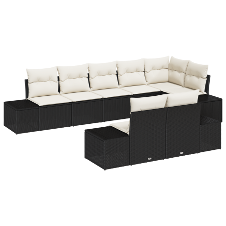 vidaXL 8-delige tuinsofa set met kussens in zwart poly rattan afbeelding2 - 1