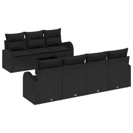 vidaXL Tuin Sofa Set met kussen 8 pcs Zwart Poly rattan, staal en glas afbeelding2 - 1