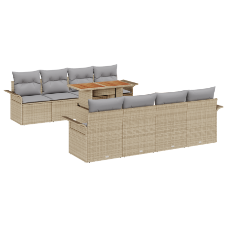 vidaXL 9-delige ligbed set met kussens Beige Poly Rattan afbeelding2 - 1