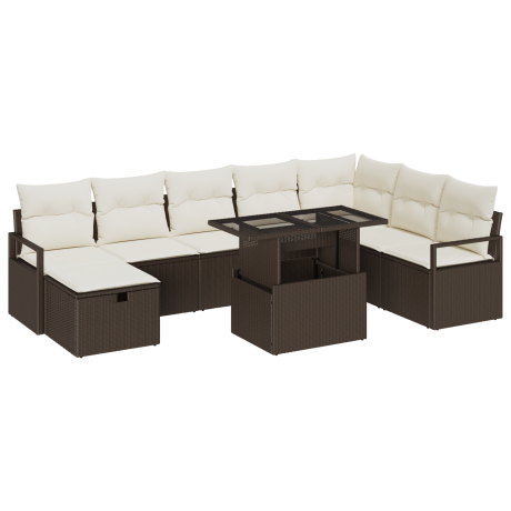 vidaXL 9-delige ligbed set met kussens bruin poly rattan afbeelding2 - 1