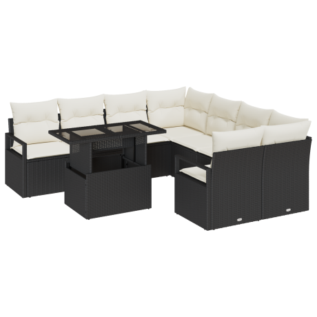vidaXL 9-delige ligbed set met kussens zwart poly rattan afbeelding2 - 1