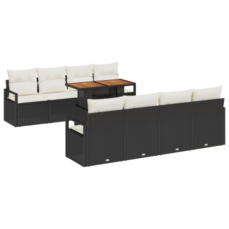 vidaXL 9-delige ligbedden set met kussens zwart poly rattan afbeelding2 - 1