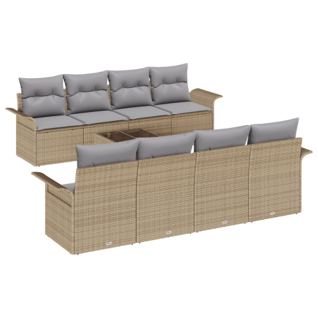 vidaXL 9-delige ligbedset met kussens in beige poly rattan afbeelding2 - 1