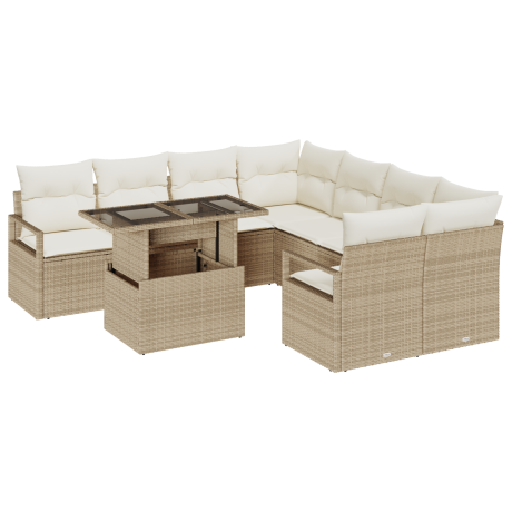 vidaXL 9-delige ligbedset met kussens in beige van poly rattan afbeelding2 - 1