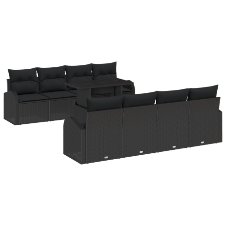 vidaXL 9-delige ligbedset met kussens zwart poly rattan afbeelding2 - 1