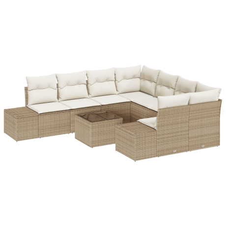 vidaXL 9-delige loungeset met kussens Beige poly rattan afbeelding2 - 1
